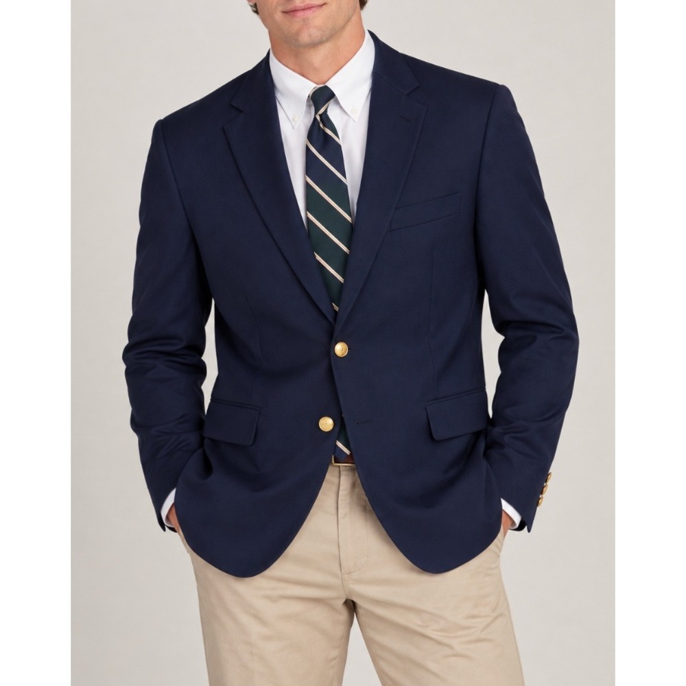 Vtg Ralph Lauren Mens Navy Blue Wool Blend Blazer Gold Crest Buttons 52L Coolmax